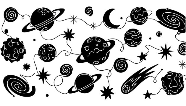 Outer space celestial bodies planets stars and galaxy pattern