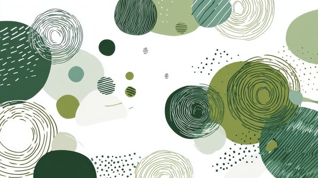 37.Trendy abstract vector circles featuring playful doodle elements, minimal line art, matcha green tones, modern flat illustration style, clean and versatile backgrounds for icon templates