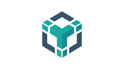 Naklejka premium Minimalist isometric cube logo design featuring a teal letter y shape in a modern style