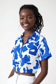 Young teenager woman smiling blouse sleeve.