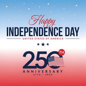 Ornate Golden 250th USA Anniversary Crest with "Happy 4th of July 2026" Banner, Semiquincentennial Symbol Isolated on Transparent Background