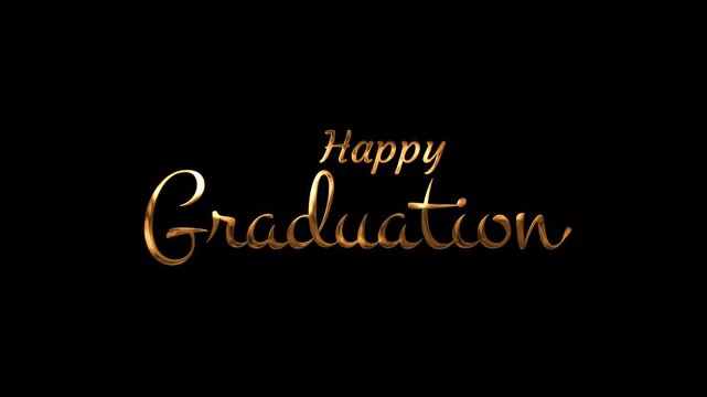 Gold cursive text celebrating graduation on a black background for school achievements suitable for graduation announcements and party decorations.