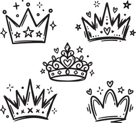 Hand drawn crowns, crown icons, royal doodle set, 4 crown illustrations © farjana