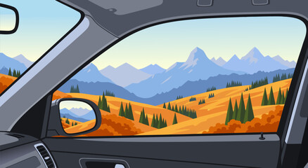 Beautiful Mountain Landscape Seen From Car Window Vector Illustration Design Background © DOLARRIZ JHON