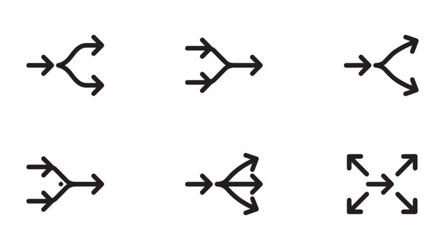 Branching arrow icons set, merge split and flow navigation symbols vector artwork UI design package templates assets
