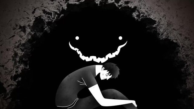 sad man haunted by a monstrous splash shadow of depression
