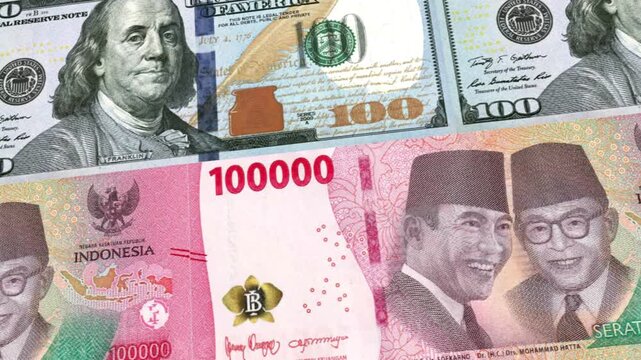 US Dollar and Indonesian Rupiah 100000 Banknotes Exchange Loop Background Business Finance Motion