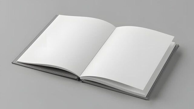 Isometric view of open notebook flipping white blank pages