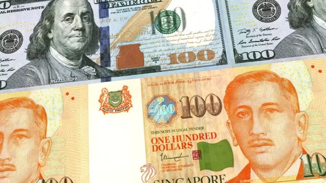 US Dollar and Singapore Dollar 100 Banknotes Exchange Loop Background Business Finance Motion