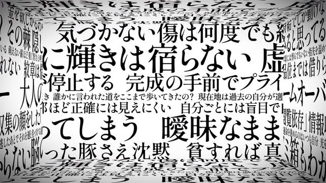 アグレッシブな日本語タイポグラフィー空間　白背景・フィックス　ループ