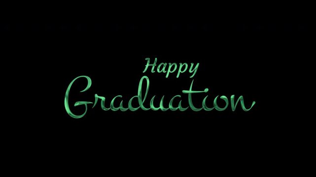 Bright neon green cursive text happy graduation lettering on black background. Suitable for graduation celebrations, cards, invitations, and banners.