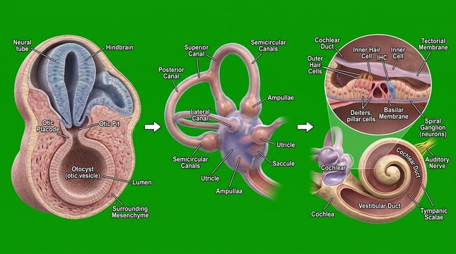 Inner ear development stages with otocyst