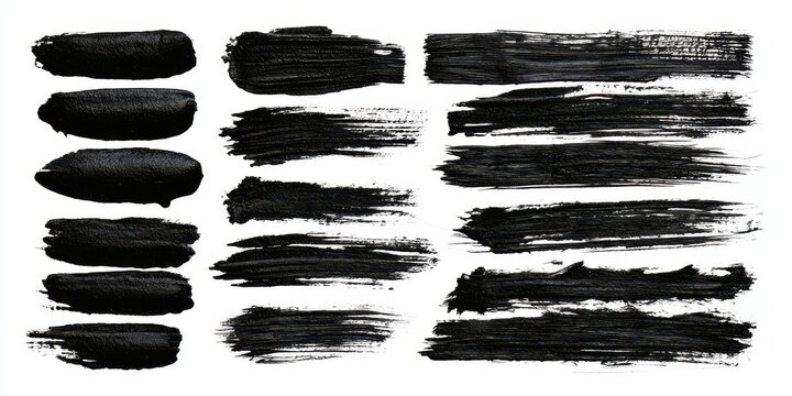 Set of black paint brush strokes isolated on white background