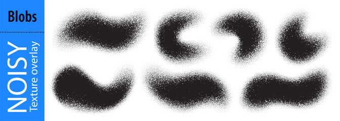 Sprayed gradient brush, wave granularity paint with noise point pattern. Abstract white shadow for grainy dotted element and black blob shape. Gradation halftone spiral sandy background, spray texture