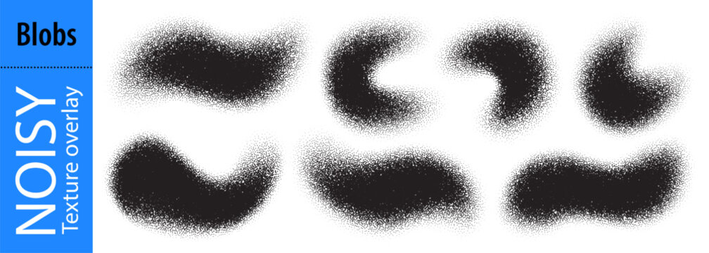 Sprayed gradient brush, wave granularity paint with noise point pattern. Abstract white shadow for grainy dotted element and black blob shape. Gradation halftone spiral sandy background, spray texture