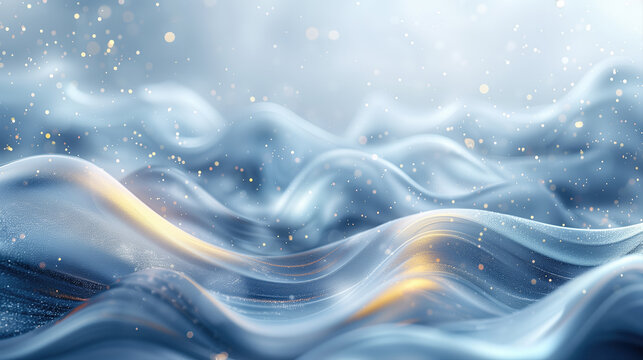 Abstract luxury blue wavy background with golden glitter and particles