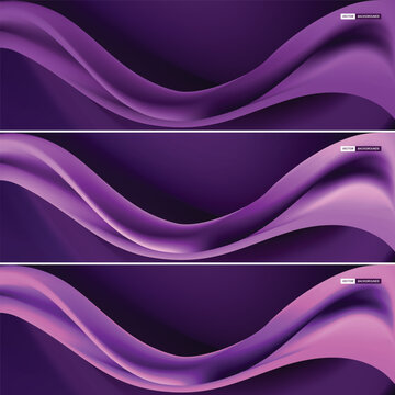 Abstract gradient mesh background banners set with elegant purple, violet, and magenta fluid waves.