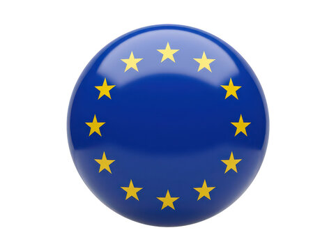 Glossy blue sphere with E U stars isolated on a transparent background