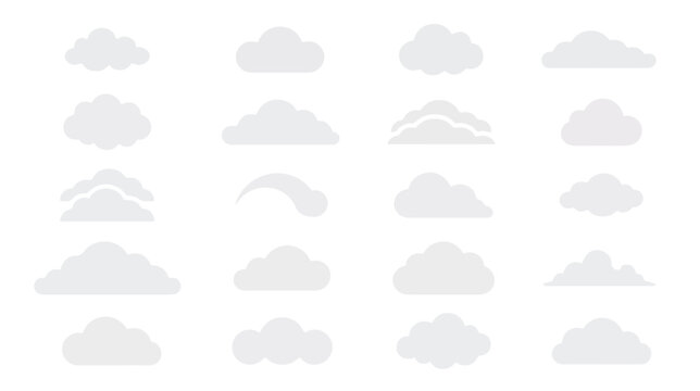 Cloud Icons Set, Weather Symbols Collection, Cumulus and Stratus Shapes, Sky Elements Vector Graphic