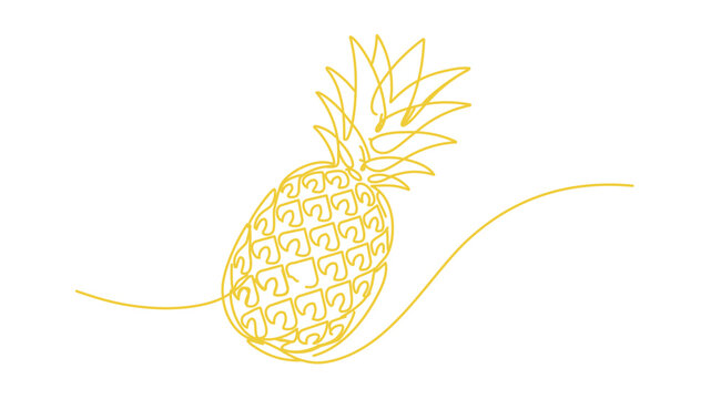 Elegant golden pineapple line illustration with sweeping tropical curve, minimalist vector icon for fresh fruit packaging, summer invitations, beach decor and clean botanical branding projects