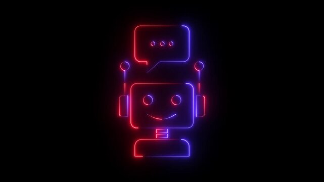 Futuristic animated red neon robot icon for artificial intelligence and technology concepts. animation