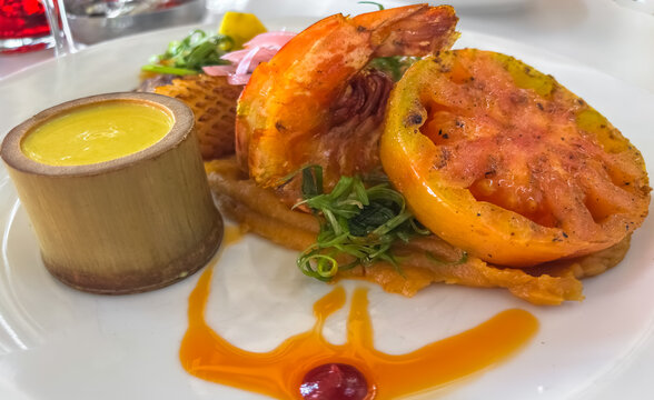 Gambas et tomate ancienne 