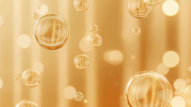 Luxury champagne gold background with serum macro bubbles floating slowly