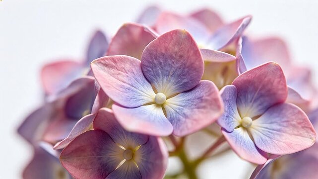 Closeup of pink and purple hydrangea flowers