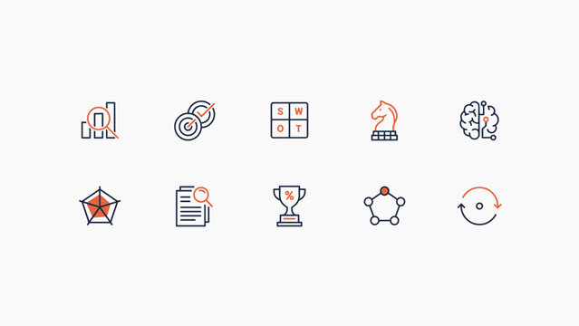 Competitor analysis business intelligence icons &ndash; Perfect for corporate benchmarking reports, corporate SWOT matrices, or industry rival tracking.