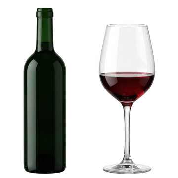 Dark green wine bottle with crystal decanter isolated on a transparent background