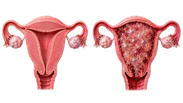 Normal Uterus vs Hydatidiform Mole (Molar Pregnancy) Side by Side Comparison, Premium Medical Anatomy Illustration Isolated on White Background
