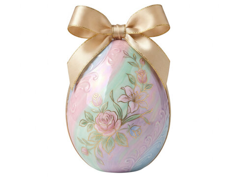 Intricately painted Easter egg with floral gold patterns isolated on a transparent background
