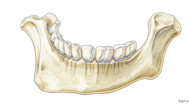 Human mandible lower jawbone with teeth anatomical diagram