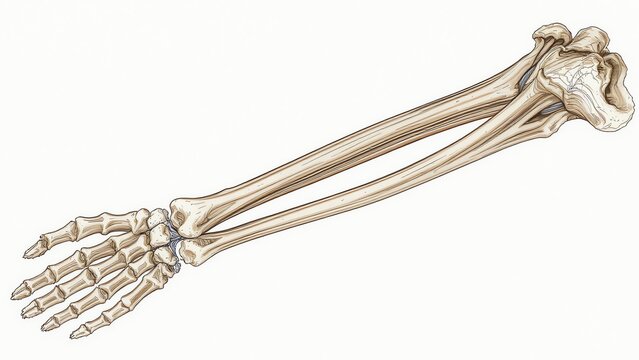 Human forearm anatomy vector illustration showing radius ulna and hand bones skeletal structure