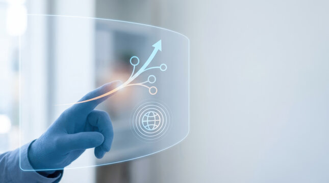 Futuristic technology interface with hand pointing at growth chart symbolizing roi and cost efficiency for business success and development