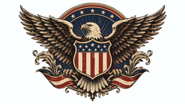Patriotic American eagle emblem with shield and stars on 4th of July Day USA vector