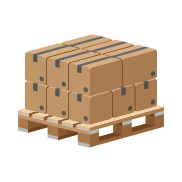 Stacked cardboard boxes on wooden pallet ready for shipping.