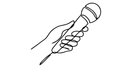 Continuous single line drawing of human hand holding handheld microphone with microphone © Stockxy