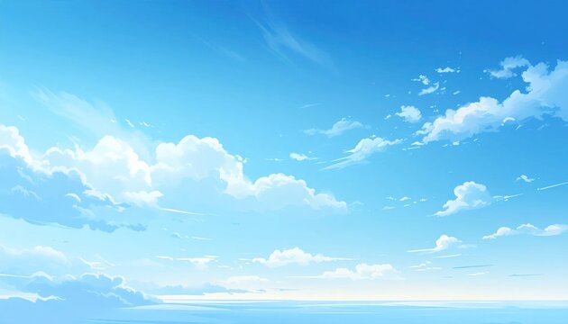 Vast Expansive Blue Sky with Wispy White Clouds Over the Ocean Horizon.