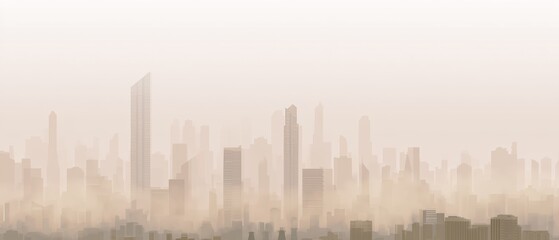 Naklejka premium View of a city skyline covered in fog during early morning hours