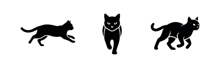 Fototapeta premium Cat icons set. Various poses of feline animal silhouettes on a white background.
