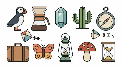 Colorful flat design icons collection for travel and nature themes. © mbak