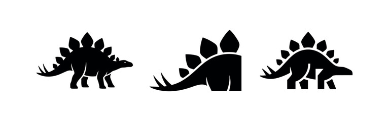 Stegosaurus icon set. Prehistoric dinosaur vector silhouettes. Ancient reptile symbols with plates. © Lili