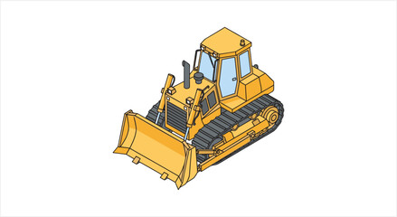 Yellow bulldozer heavy construction equipment isometric illustration. © Re