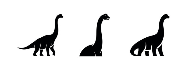 Brontosaurus dinosaur icon set. Long necked sauropod vector silhouettes. Prehistoric animal symbols. © Lili