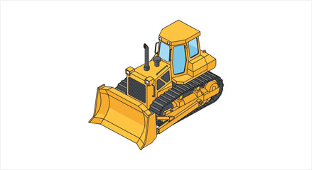 Yellow bulldozer construction vehicle isometric illustration. © Re