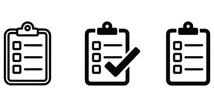 Checklist clipboard icon set with paper sheets and checkboxes for task management and planning