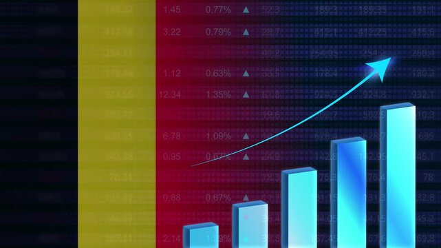 Belgium economy growth concept background.Belgian stock exchange.Belgium flag with stock market graph and bar