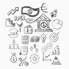 Fototapeta premium Hand Drawn Business Finance Doodle Illustration Set