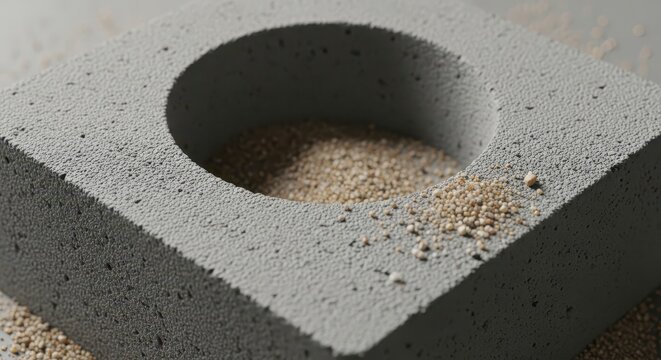 Close-up of concrete block with hole.
